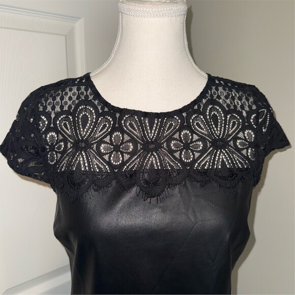 Kensie Dress Womens Size 2 Black Shift Knee Length Cap Sleeve Lace Yoke Goth - Picture 3 of 13